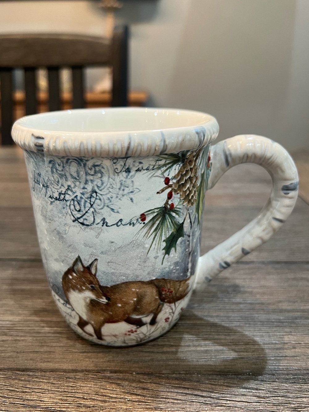Susan Winget Certified International Winter Lodge Fox Holiday Ceramic Mug